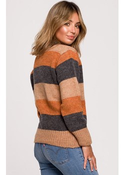 Sweter w pasy wielokolorowe BE BK071/4, Kolor brązowo-szary, Rozmiar L/XL, BE ze sklepu Primodo w kategorii Swetry damskie - zdjęcie 169124062
