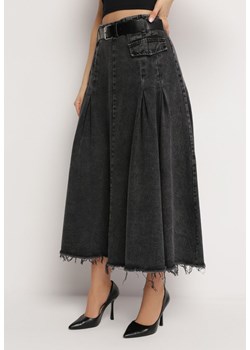 Czarna Jeansowa Spódnica o Rozkloszowanym Fasonie z Paskiem Firlana ze sklepu Born2be Odzież w kategorii Spódnice - zdjęcie 169138062