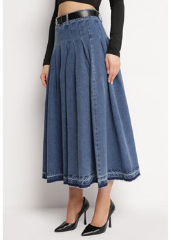 Niebieska Spódnica Jeansowa Rozkloszowana z Paskiem z Ekoskóry Nalier ze sklepu Born2be Odzież w kategorii Spódnice - zdjęcie 169138272