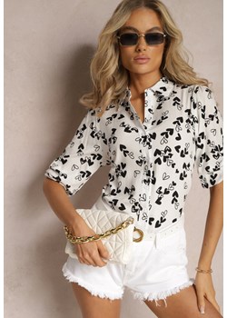Biała Wiskozowa Koszula Ozdobiona Wzorem w Serduszka Ranela ze sklepu Renee odzież w kategorii Koszule damskie - zdjęcie 169147084