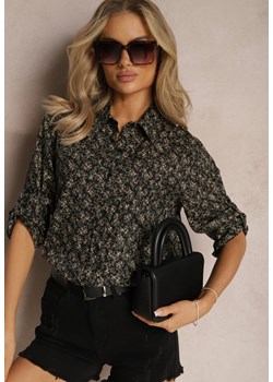 Czarna Koszula z Bawełny Ozdobiona Wzorem w Kwiaty Vilnas ze sklepu Renee odzież w kategorii Koszule damskie - zdjęcie 169147184