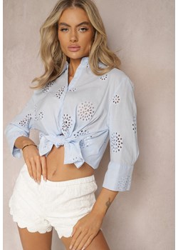 Niebieska Haftowana Koszula z Bawełny na Guziki Bernicce ze sklepu Renee odzież w kategorii Koszule damskie - zdjęcie 169147243