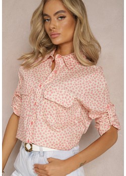 Jasnoróżowa Koszula z Bawełny o Luźnym Kroju w Drobne Kwiaty Findiana ze sklepu Renee odzież w kategorii Koszule damskie - zdjęcie 169147263