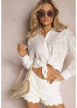 Biała Koszula z Bawełny Ozdobiona Haftem w Kwiaty Arnima ze sklepu Renee odzież w kategorii Koszule damskie - zdjęcie 169147283