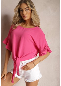 Różowa Bluzka na Dole Wiązana z Falbanką przy Ramionach Ratellsa ze sklepu Renee odzież w kategorii Bluzki damskie - zdjęcie 169147323