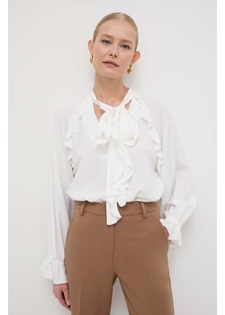 Marella bluzka z domieszką jedwabiu kolor biały gładka ze sklepu ANSWEAR.com w kategorii Bluzki damskie - zdjęcie 169163993