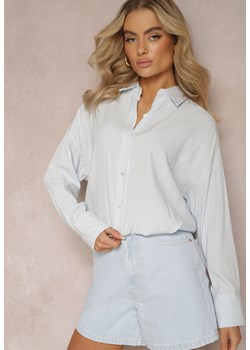 Jasnoniebieska Oversizowa Koszula z Lnu i Bawełny w Paski Laorel ze sklepu Renee odzież w kategorii Koszule damskie - zdjęcie 169199710