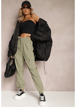 Zielone Letnie Spodnie Joggery z Lnu i Bawełny z Kieszeniami Cargo Alathnil ze sklepu Renee odzież w kategorii Spodnie damskie - zdjęcie 169199814