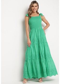 Zielona Bawełniana Sukienka Maxi z Ażurowego Materiału z Wiązanymi Ramiączkami Lariven ze sklepu Born2be Odzież w kategorii Sukienki - zdjęcie 169199962