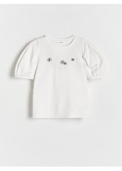 Reserved - Bluzka z aplikacją - złamana biel ze sklepu Reserved w kategorii Bluzki dziewczęce - zdjęcie 169212741