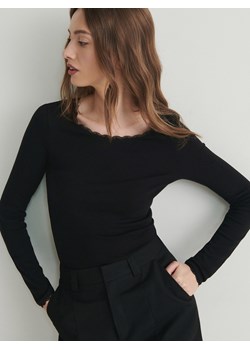 Reserved - Bluzka z korokową wstawką - czarny ze sklepu Reserved w kategorii Bluzki damskie - zdjęcie 169213124
