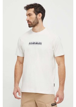 Napapijri t-shirt bawełniany męski kolor beżowy z nadrukiem ze sklepu ANSWEAR.com w kategorii T-shirty męskie - zdjęcie 169243633