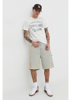 Superdry t-shirt bawełniany męski kolor beżowy z nadrukiem ze sklepu ANSWEAR.com w kategorii T-shirty męskie - zdjęcie 169243682