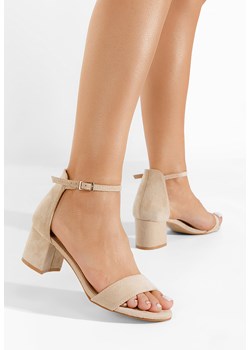 Beżowe sandały na słupku Nomeria ze sklepu Zapatos w kategorii Sandały damskie - zdjęcie 169243813