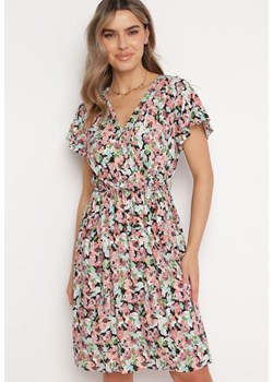 Różowo-Zielona  Sukienka Midi z Wiskozowej Tkaniny w Kwiaty Relas ze sklepu Born2be Odzież w kategorii Sukienki - zdjęcie 169244283