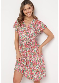 Różowo-Zielona Sukienka Midi z Wiskozowej Tkaniny w Kwiaty Relas ze sklepu Born2be Odzież w kategorii Sukienki - zdjęcie 169244290