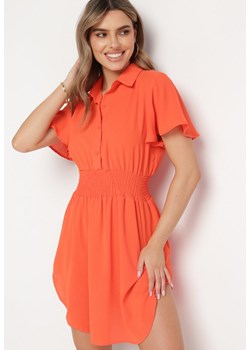 Pomarańczowa Koszulowa Sukienka Mini z Wiskozy o Rozkloszowanym Kroju Hokese ze sklepu Born2be Odzież w kategorii Sukienki - zdjęcie 169244302
