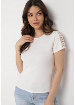 Biały Bawełniany T-shirt z Ażurową Wstawką Elvinna ze sklepu Born2be Odzież w kategorii Bluzki damskie - zdjęcie 169244402