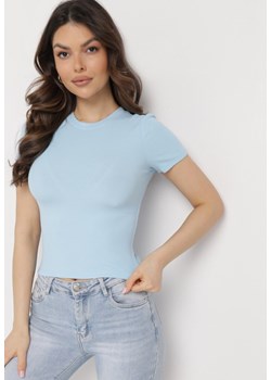Jasnoniebieski Bawełniany T-shirt Elastyczny Lireanne ze sklepu Born2be Odzież w kategorii Bluzki damskie - zdjęcie 169244652
