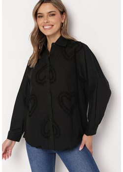 Czarna Koszula Bawełniana z Motywem Serduszek Andravilla ze sklepu Born2be Odzież w kategorii Koszule damskie - zdjęcie 169244810