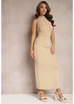 Beżowa Marszczona Sukienka Maxi o Dopasowanym Kroju Seriethil ze sklepu Renee odzież w kategorii Sukienki - zdjęcie 169245120