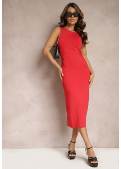 Czerwona Midi Sukienka Taliowana na Ramiączkach z Marszczeniami Ailear ze sklepu Renee odzież w kategorii Sukienki - zdjęcie 169245311