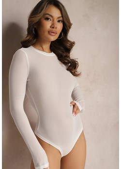 Białe Casualowe Body Dzianinowe z Długimi Rękawami Pavine ze sklepu Renee odzież w kategorii Bluzki damskie - zdjęcie 169245352