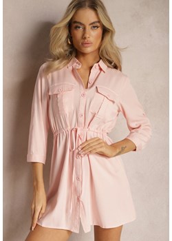 Różowa Dłuższa Koszula Ściągana w Pasie z Wiskozy i Kieszeniami Genessa ze sklepu Renee odzież w kategorii Koszule damskie - zdjęcie 169245561
