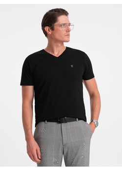 Męski T-shirt V-NECK z elastanem - czarny V3 OM-TSCT-0106 ze sklepu ombre w kategorii T-shirty męskie - zdjęcie 169250364