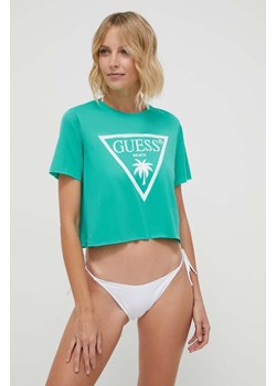 Guess t-shirt bawełniany kolor turkusowy E02I01 JA914 ze sklepu ANSWEAR.com w kategorii Bluzki damskie - zdjęcie 169253444