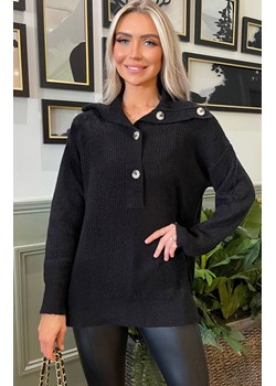 Czarny sweter z ozdobnym kołnierzykiem AXS0222, Kolor czarny, Rozmiar M/L, AX Paris ze sklepu Primodo w kategorii Swetry damskie - zdjęcie 169257431