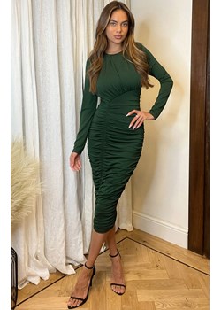 Dopasowana zielona sukienka midi z marszczeniami DA1602, Kolor zielony, Rozmiar M, AX Paris ze sklepu Primodo w kategorii Sukienki - zdjęcie 169257480