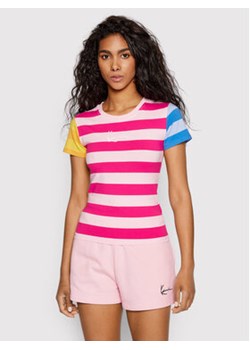 Karl Kani T-Shirt Small Signature Block Stripe 6130386 Różowy Slim Fit ze sklepu MODIVO w kategorii Bluzki damskie - zdjęcie 169284383