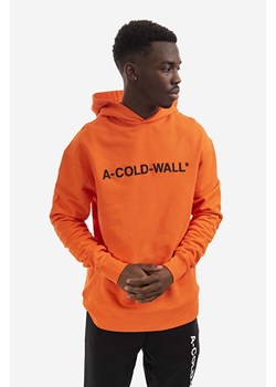 A-COLD-WALL* bluza bawełniana Essential Logo Hoodie męska kolor pomarańczowy z kapturem z nadrukiem ACWMW083.-LIGHTORANG ze sklepu ANSWEAR.com w kategorii Bluzy męskie - zdjęcie 169293784