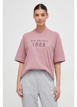 New Balance t-shirt bawełniany WT41519RSE damski kolor różowy ze sklepu ANSWEAR.com w kategorii Bluzki damskie - zdjęcie 169294100