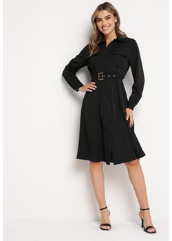 Czarna Sukienka Koszulowa z Paskiem z Klamrą Unebia ze sklepu Born2be Odzież w kategorii Sukienki - zdjęcie 169317681