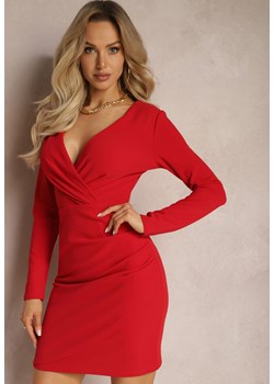 Czerwona Mini Sukienka o Kopertowej Górze z Marszczeniami Kismetia ze sklepu Renee odzież w kategorii Sukienki - zdjęcie 169317911