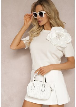 Biała Bluzka z Wiskozy z Ozdobą 3D w Kształcie Kwiatka Rhainora ze sklepu Renee odzież w kategorii Bluzki damskie - zdjęcie 169317952