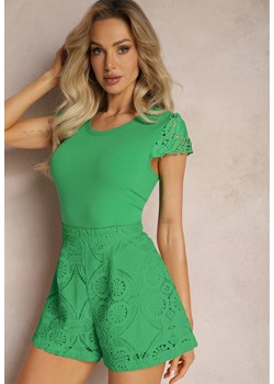 Zielony  Prążkowany Top z Koronkowymi Aplikacjami Velsia ze sklepu Renee odzież w kategorii Bluzki damskie - zdjęcie 169317991