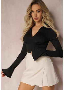 Czarna Bluzka z Dekoltem V i Rękawami Flare Hespera ze sklepu Renee odzież w kategorii Bluzki damskie - zdjęcie 169321741