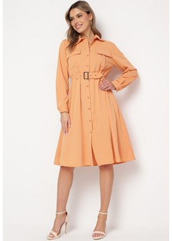 Pomarańczowa Sukienka Koszulowa z Paskiem z Klamrą Unebia ze sklepu Born2be Odzież w kategorii Sukienki - zdjęcie 169323224