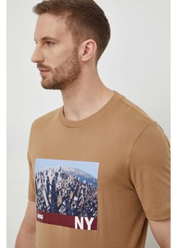 BOSS t-shirt bawełniany męski kolor beżowy z nadrukiem 50512110 ze sklepu ANSWEAR.com w kategorii T-shirty męskie - zdjęcie 169326061