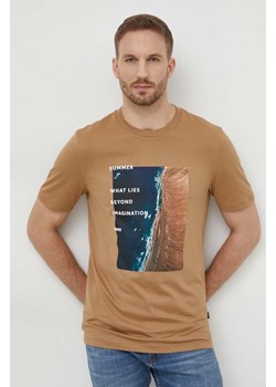 BOSS t-shirt bawełniany męski kolor beżowy z nadrukiem ze sklepu ANSWEAR.com w kategorii T-shirty męskie - zdjęcie 169326070