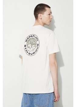 Napapijri t-shirt bawełniany męski kolor beżowy z nadrukiem ze sklepu ANSWEAR.com w kategorii T-shirty męskie - zdjęcie 169326092