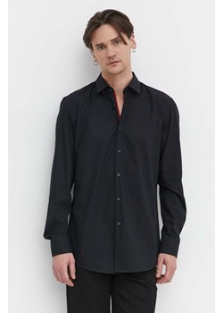 HUGO koszula bawełniana męska kolor czarny slim z kołnierzykiem klasycznym ze sklepu ANSWEAR.com w kategorii Koszule męskie - zdjęcie 169328841