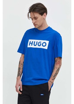 Hugo Blue t-shirt bawełniany męski kolor niebieski z nadrukiem 50522376 ze sklepu ANSWEAR.com w kategorii T-shirty męskie - zdjęcie 169329214