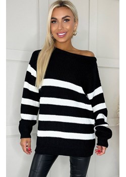 Dłuższy czarny sweter w paski AXS0201, Kolor czarny, Rozmiar M/L, AX Paris ze sklepu Primodo w kategorii Swetry damskie - zdjęcie 169335600