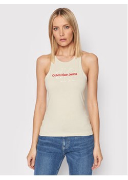 Calvin Klein Jeans Top J20J218253 Beżowy Slim Fit ze sklepu MODIVO w kategorii Bluzki damskie - zdjęcie 169341792