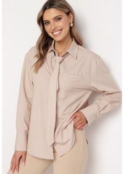 Beżowa Koszula z Krawatem w Jednolitym Kolorze Wasteria ze sklepu Born2be Odzież w kategorii Koszule damskie - zdjęcie 169374871