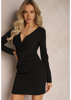 Czarna Mini Sukienka o Kopertowej Górze z Marszczeniami Kismetia ze sklepu Renee odzież w kategorii Sukienki - zdjęcie 169374913